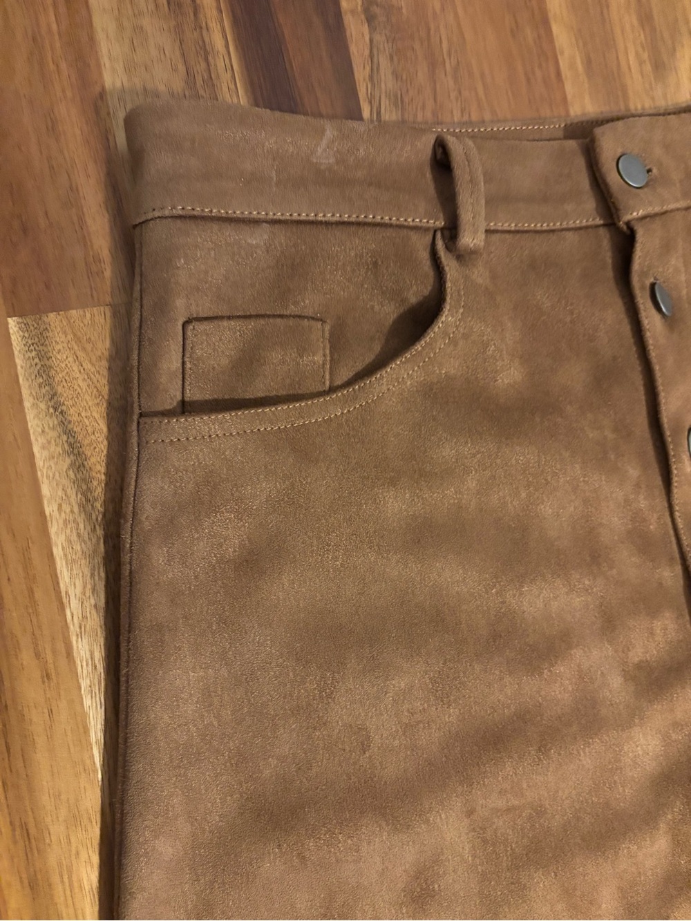 Button-Front Suede Mini Skirt — Brown - Picture 5 of 9